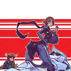 2girls ass_expansion big_ass big_breasts breast_expansion clothing color heart huge_ass huge_breasts human johanna_(persona) makoto_niijima motorcycle motorcycle_suit multiple_girls n647 pale_skin persona persona_(species) persona_5 phantom_thief_suit ripped_clothing sakura_futaba straddling surprised taller_female thick_thighs vehicle voluptuous wide_hips