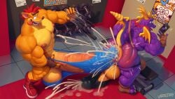 2025 3boys balls big_ass big_ass_(male) bodybuilder crash_(series) crash_bandicoot crossover cum cum_on_ground cumming digimon furry gay hyper hyper_balls hyper_cock hyper_genitalia hyper_penis hyper_testicles male male/male male_only male_penetrating_male metaletemon movement_lines muscles muscular muscular_arms muscular_male muscular_thighs penis precum size_difference spyro spyro_the_dragon testicles video_games voidlesky yaoi