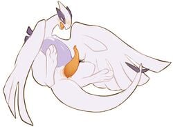 animal_genitalia avian blush cloaca erection feathered_wings feathers hoot legendary_pokemon looking_at_penis lugia nintendo open_mouth penis pokemon pokemon_(species) simple_background spread_legs spreading tapering_penis video_games white_background wings