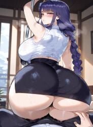 1boy 1girls ai_generated areola_slip ass ass_focus back_view bare_breasts bare_chest bathhouse before before_anal before_sex big_ass big_breasts big_hips blush boobaai breasts butt_focus buttcheeks curvaceous curvaceous_female curvaceous_figure curvy curvy_figure deep_skin duo erect_penis female female_focus flower front_view full_body genshin_impact groping hair_ornament hands_on_hips high_heels horny horny_female hot hot_spring hoyoverse huge_ass huge_breasts large_ass large_breasts light-skinned_female light-skinned_male lips long_hair male miniskirt mole mole_on_breast mole_under_eye office_clothing office_lady parted_lips penis_in_panties pov pov_male purple_eyes purple_hair raiden_shogun shirt short_skirt side_view skirt sleeveless_shirt soft_shading solo_focus standing stockings straight sweat tight_clothing tight_skirt voluptuous voluptuous_female white_shirt
