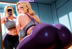 1female 1girls abs absurd_res ai_assisted ai_generated ass big_ass big_breasts big_butt big_thighs blonde_hair boruto breasts cleavage diamond_mark female forehead_mark grey_sports_bra gym gym_clothes high_resolution highres indoors king_ai large_ass large_breasts large_butt leggings long_hair looking_at_viewer massive_ass massive_breasts massive_butt massive_thighs muscular_female naruto naruto_(series) naruto_shippuden on_floor ponytail purple_eyes purple_leggings selfie sitting smartphone smile spandex sports_bra sportswear stable_diffusion sweat thick_ass thick_butt thick_legs thick_thighs thighs tsunade tsunade_senju wet_skin yoga_mat