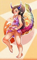 2d 2d_(artwork) 2d_artwork black_hair black_hair_female blood_bond blouse blush color colored commission commissioner_upload cute_clothes cute_top dragon_girl dragon_horns dragon_tail earring erect erection female grab grabbing illustration long_hair long_hair_female monstershake pierced_ears piercings ponytail ponytail_female rainbow rainbow_eyes rainbow_horn rainbow_horns rainbow_tail rytess_dagon_(monstershake) skirt skirt_lift smile smiling smirk srxnico97 trans_woman transgender uncensored uncensored_version