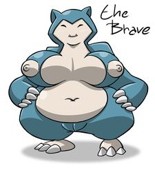 2017 anthro areola big_breasts breasts erect_nipples female huge_breasts navel nintendo nipples nude overweight pokemon pussy smile snorlax solo thebrave video_games