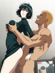 1boy 1girls absurdres blonde_hair breast_grab breasts censored clothed_female_nude_male defeated defeated_heroine dress faceless faceless_male female from_side fubuki_(one-punch_man) grabbing_another's_breast grabbing_from_behind gradient_background green_dress green_eyes green_hair groping gyaruo highres human human_female human_male large_breasts light-skinned_female long_sleeves maledom mature_female mature_male mosaic_censoring muscular_male nude one-punch_man pale-skinned_female penis rape recording salmon_knight scared sex sex_from_behind short_hair slim_waist standing standing_sex straight testicles thighs vaginal_penetration variant_set white_background