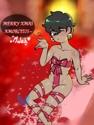 2025 brown_skin christmas femboy femboy_only girly_boy kissing latino_male looking_at_viewer ribbon_bondage self_insert vertig0_art