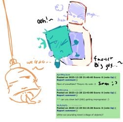 ambiguous_gender animate_inanimate anthro armless battle_for_dream_island bell_(bfdi) blush bodily_fluids bottle brawling_on_planetary_scales clitoris container cum cum_in_vagina cum_inside deedeeee eye_roll fast_sex female genital_fluids genitals group hand_on_chest heart_symbol hi_res humanoid impregnation leaking_cum legless male male/female object_shows one_eye_closed pounding_pussy sex shadow_face steam string thrusting towel_(voo) trio village_of_objects vulva white-out_(voo)
