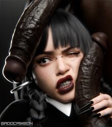 1girls 2boys 3d artist_name big_penis black_hair black_nail_polish braces bridge_piercing chopstick_fingernails cock dark-skinned_male dark_skin facial_tattoo female female_focus freckles freckles_on_face goth goth_girl gritted_teeth group huge_cock interracial jenna_ortega light-skinned_female light_skin long_fingernails long_nails male male/female mmf_threesome multiple_penises netflix nose_piercing nose_ring one_eye_closed penis penis_on_face penis_on_head piercing piercings sadocrimson3d straight tattoo the_addams_family threesome trio very_long_fingernails watermark wednesday_(netflix) wednesday_addams