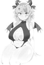 1girls arms_at_sides avoiding_eye_contact bare_shoulders belly belly_window big_breasts black_and_white blush boob_window breast_cutout breast_squish breasts chubby chubby_female cleavage covered_nipples cropped_legs demon_horns demon_wings female female_only froot goth goth_girl hairclip horns huge_breasts indie_virtual_youtuber jourjii large_breasts lich looking_away nervous nervous_expression nervous_face nervous_sweat nipples one-piece_swimsuit pointy_ears see-through see-through_clothing see-through_swimsuit short_hair shoulders shy sidelocks simple_background sitting skindentation slim_waist solo stomach_cutout streaked_hair swimsuit thick thick_legs thick_thighs thighs virtual_youtuber vtuber white_background wide_hips wings