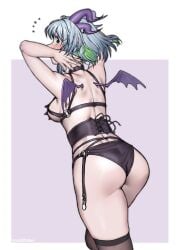 1girls arms_behind_head arms_up ass ass_focus back back_view bdsm_outfit big_ass big_breasts black_nails blush breast_harness breast_strap breasts bsapricot choker corset demon_horns demon_wings female female_only from_behind froot green_eyes green_hair grey_hair harness horns indie_virtual_youtuber looking_back multicolored_hair multiple_horns painted_nails panties pointy_ears revealing_clothes short_hair sideboob sidelocks simple_background solo solo_female solo_focus streaked_hair surprised surprised_expression thick_thighs thigh_highs thighs virtual_youtuber vtuber wings