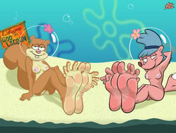 anthro barefoot beach big_feet big_soles blue_hair breasts brown_fur buckteeth feet female flower foot_focus fur giant_feet gigantic_feet hair huge_feet large_feet large_soles lazzylad long_feet mammal meaty_soles nickelodeon nipples pink_fur plant pussy rodent sand sandy_cheeks seaside sheila_(rocko's_modern_life) smile smooth_skin soles spongebob_squarepants squirrel teeth toes two_tone_feet water what