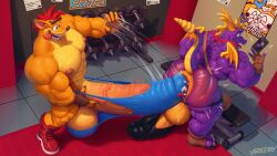 3boys balls big_ass bodybuilder crash_(series) crash_bandicoot crossover digimon furry gay hyper hyper_balls hyper_cock hyper_genitalia hyper_penis hyper_testicles male male/male male_only male_penetrating_male metaletemon muscles muscular muscular_arms muscular_male muscular_thighs penis size_difference spyro spyro_the_dragon testicles video_games voidlesky yaoi