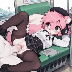 1:1_aspect_ratio 1boy ai_generated animal_ears animal_nose anthro arm_behind_head beret black_clothes black_eyes black_footwear black_headwear black_legwear black_ribbon black_skirt black_thighhighs blush body_fur breasts buttons clitoris closed_mouth clothed_female clothed_female_nude_male clothed_sex clothing collared_shirt day erection extremely_large_filesize female footwear fur furry furry_female furry_male furry_with_furry furry_with_non-furry hat headphones headwear high_resolution indoors interspecies kraakai large_filesize leg_up legwear limited_visibility long_sleeves looking_at_another lying male medium_breasts neck_ribbon nopan nude nude_male on_back on_side one_arm_up pantyhose penis pink_fur pink_hair plaid plaid_skirt pleated_skirt ribbon sex shirt shoes short_hair skirt snout solo_focus spread_legs straight tail testicles thighband_pantyhose thighhighs thighs torn_clothes torn_legwear torn_pantyhose torn_thighhighs train train_interior train_station vagina vaginal_penetration vehicle_interior very_high_resolution white_fur white_shirt