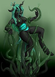 2014 anthro anthrofied black_body breasts changeling fangs female forked_tongue friendship_is_magic green_eyes hair heart hi_res horn insect_wings long_hair looking_at_viewer my_little_pony nipples nude penetration pussy queen_chrysalis_(mlp) restrained saliva solo tentacle thehashbaron tongue vaginal_penetration vaginal_penetration wings