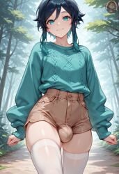 1boy ai_generated bulge femboy genshin_impact girly shorts thigh_highs thighhighs venti_(genshin_impact) yo0001