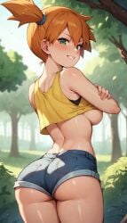 ai_generated denim misty_(pokemon) pokemon red shirt, shorts,rnthick thighs white