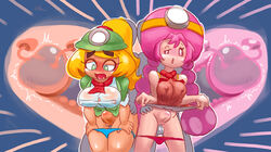 2boys 2girls blonde_hair blush captain_toad_treasure_tracker cervical_penetration cute_fang fungi_fauna goombella green_eyes helmet human humanized jpeg mario_(series) minus8 multiple_boys multiple_girls nintendo paper_mario penis personification pink_eyes pink_hair ponytail pussy sex stomach_bulge toadette uterus vaginal_penetration