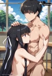 1boy ai_generated ass bangs black_eyes black_hair blue_sky blunt_bangs blush breast_sucking breasts brother_and_sister chair classroom closed_mouth clothing cloud completely_nude day desk female female hair_ornament hair_ribbon hand_on_another's_head hug indoors kazuha_migiwa large_breasts long_hair looking_at_another male medium_breasts muscle nipples nude outdoors penis purple_eyes ribbon school_desk short_hair siblings sidelocks sitting sky standing straight sweat testicles thighs white_ribbon window yosuga_no_sora