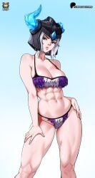 1girl big_boobs big_breasts bikini curvy helmet league_of_legends league_of_legends:_wild_rift muscular_female sejuani waifu white_hair