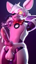 3d 4k absurd_res animal_genitalia animatronic anthro balls blender_(artwork) bodily_fluids bow_tie canid canine canine_genitalia cum digital_media_(artwork) english_text erection five_nights_at_freddy's fox funtime_foxy_(fnaf) genital_fluids genitals hair hi_res jizzyfox looking_at_viewer machine male mammal nude penis robot robot_anthro scottgames simple_background sister_location smile solo solo_male text watermark white_body yellow_eyes