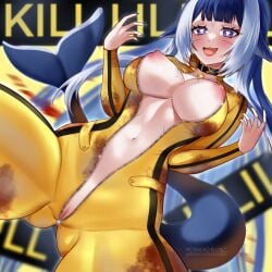 1girls areolae belly_button blue_hair blue_nails bodysuit breasts female female_only heart-shaped_pupils huge_breasts indie_virtual_youtuber light-skinned_female light_skin morineko nipples orca_girl orca_tail purple_eyes pussy shylily shylily_(kill_lil) solo symbol-shaped_pupils tail two_tone_hair unzipped unzipped_bodysuit virtual_youtuber white_hair