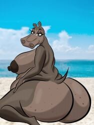 ass ass_bigger_than_head ass_focus ass_up beach beach_background big_ass big_breasts big_butt chubby chubby_female gloria_the_hippopotamus hippopotamus madagascar madagascar_(film) madagascar_escape_2_africa