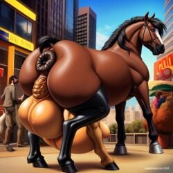 ai_generated city horse huge_ass huge_balls male puffy_anus scat thick_thighs thighhighs