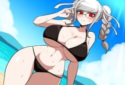 1girls ai_generated beach bikini danganronpa danganronpa_2:_goodbye_despair huge_breasts novelai pekoyama_peko solo_female thick_thighs thigh_gap wide_hips