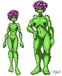 3_fingers areola big_areola big_breasts black_eyes blumagik breasts cactus cactus_dryad corruption_of_champions female flora_fauna flower front_view humanoid looking_at_viewer nipples nude plant portrait pussy simple_background spikes standing sweat tight_pussy vagina white_background