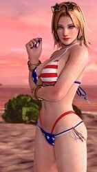 3d american_flag american_flag_bikini bikini blonde_hair blue_eyes busty cybersdoacorner dead_or_alive female female_focus female_only hourglass_figure long_hair makeup tagme tina_armstrong wide_hips