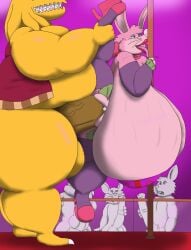 alythewolfcat anthro background_character balls bangaa big_balls big_breasts big_penis breasts danny_bangaa female final_fantasy genitals group hi_res huge_balls huge_breasts huge_cock hyper hyper_breasts lagomorph leporid licking male male/female mammal masturbation overweight overweight_male penis pole rabbit size_difference square_enix stripper_pole tongue