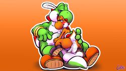 anal anal_sex balls cum cum_inside erection lapatte male mario_(series) nintendo paper_mario penetration sex simple_background video_games yaoi yoshi yoshi_chief