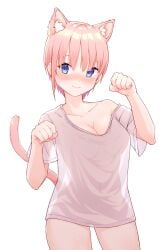 1girls animal_ear_fluff animal_ears animal_tail arms_up bare_hands bare_legs bare_shoulders bare_skin bare_thighs belly belly_button big_breasts blue_eyes blue_eyes_female blush blush_face blush_lines blushed_face blushing_at_viewer blushing_face blushing_female breasts busty busty_female busty_girl busty_teen cat_ears cat_pose cat_tail cleavage closed_mouth_smile collarbone curvy curvy_body curvy_female curvy_figure curvy_hips curvy_teen dot_nose elbows embarrassed embarrassed_expression embarrassed_female exposed_hands exposed_legs exposed_shoulders exposed_skin exposed_thighs eyebrows_visible_through_hair female female_only fingernails fingers go-toubun_no_hanayome hair_between_eyes hands_up head_tilt high_resolution high_school_student highres hourglass_figure large_breasts lean_body lean_figure legs light-skinned_female light_skin lips looking_at_viewer medium_hair nakano_ichika narrow_waist navel pink_eyebrows pink_hair pink_hair_female profnote short_hair shoulders simple_background slender_body slender_waist slim_girl slim_waist smile smiley_face smiling smiling_at_viewer smirk smooth_skin solo standing t-shirt teen_girl teenage_girl teenager thick_thighs thigh_gap thighs thin_waist tilted_head topwear translucent_t-shirt translucent_topwear upper_body white_background white_t-shirt white_topwear wide_hips