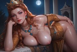 ai_generated anna_henrietta ass ass_grab blonde_hair collar crown dress earrings rubbydamore the_witcher_(series) the_witcher_3:_wild_hunt