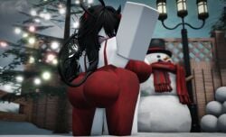 1girls 3d 3d_(artwork) alternate_version_available ass barefoot big_ass black_hair breasts dress female female_only full_body long_hair ninjashyper2 roblox roblox_avatar robloxian sideboob solo solo_female squatting