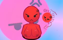 1female 1girl 1girls 2d 2d_(artwork) angry angry_(tiktok) angry_expression angry_face app arms_behind_back big_boobs big_breasts boobs breasts breasts_out choker circle_head emoji emoticon female female_focus female_only looking_at_viewer mad nipples olliezzzzz_(artist) red_body red_skin tiktok