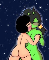 alien alien/human alien_girl alien_humanoid anto_(cruz4t) blush blushing_female cruz4t fercholito kissing lesbian_kiss oc original_character original_characters space stars tagme twitter_user_oc twitter_username yuri