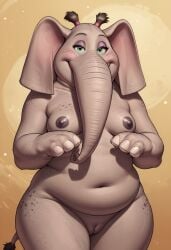 2024 ai_generated anthro belly breasts carnivalecloudmuncher chubby_female elephant elephantid female furry genitals grey_body grey_nipples grey_skin hair hi_res humanoid_genitalia looking_at_viewer mammal meena_(sing) navel nipples nude peach_pussy proboscidean proboscis_(anatomy) pussy self_upload sing_(movie) slightly_chubby smile solo standing tagme trunk_(anatomy)