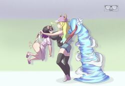 2024 2girls anger_vein ass baseball_cap bear_panties bear_print bl4ckc0ffee19 blue_eyes blush breasts closed_eyes dragon_girl dragon_horns dragon_tail dress dress_lift elma_(dragon_maid) female gradient_hair hanging_wedgie hat horns huge_breasts kobayashi-san_chi_no_maidragon long_hair lucoa magic medium_hair panties panty_pull pout print_panties red_panties shorts sneakers suspension tagme tail thighhighs tight_clothing two_tone_hair watermark wedgie white_panties