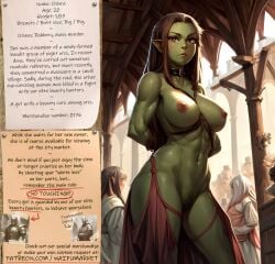 ai_generated anime big_breasts bondage bondage bounty_hunters brown_eyes brown_hair collar edited fantasy female fictional green_skin market muscle naked nude ork photoshop pussy_hair roleplay ropes slave slavegirl slavery waifu