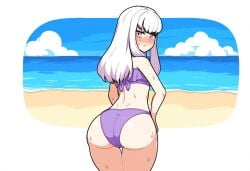 1girls ai_generated ass_focus beach big_ass bikini fire_emblem fire_emblem:_three_houses lysithea_von_ordelia novelai solo_female sweat