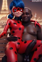 3d ai_generated bbc black_skin ladybugafterhrs marinette_dupain-cheng miraculous_ladybug public_nudity selfie smile