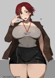 1girls big_breasts bobtheneet breasts female female_only glasses hi_res large_breasts light-skinned_female light_skin looking_at_viewer original red_hair short_hair skirt solo thighs wide_hips