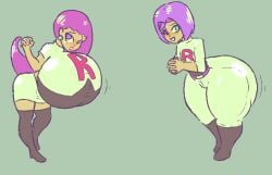 1boy1girl ass_expansion ass_vs_breasts big_ass big_breasts bo_the_sno bottom_heavy breast_expansion colored female inflation james_(pokemon) jesse male pokemon purple_hair red_hair tagme team_rocket top_heavy