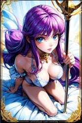 1girls accessories ai_generated athena_(saint_seiya) bra breasts breasts_focus deity dress eyebrows eyelashes female female_focus female_only goddess legs light-skinned_female light_skin lips long_hair looking_at_viewer purple_hair saint_seiya saori_kido sexy shounen_jump shueisha sitting sitting_on_bed solo solo_female solo_focus thighs very_long_hair white_bra white_dress wide_hips