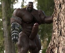 3d_(artwork) abs arm_hair balls bara barret_wallace beard big_balls big_muscles big_pecs big_penis black_hair chest_hair daddy dark-skinned_male dark_skin dilf erection final_fantasy final_fantasy_vii gay gun_arm hair hairy hairy_chest hairy_male huge_balls huge_cock huge_muscles human leg_hair male male_only muscular muscular_human muscular_male navel nipples nsfwmaker nude outside pecs penis pubes solo