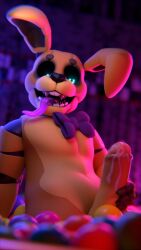 3d_(artwork) 4k absurd_res animatronic anthro blender_(artwork) blue_eyes bodily_fluids bow_tie clothing cum digital_media_(artwork) ejaculation erection five_nights_at_freddy's floppy_ears genital_fluids genitals hi_res into_the_pit jizzyfox lagomorph leporid machine male mammal masturbation nude open_mouth penile penis rabbit robot robot_anthro scottgames smile solo spring_bonnie_(fnaf) teeth tongue tongue_out watermark yellow_body