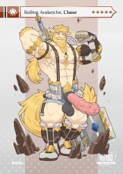 absurd_res anthro armpit_hair big_penis body_hair bottomwear bulge chase_(mlp) clothing draft_horse equid equine erection genitals hammer hi_res horse jasper_fur loincloth male male_only mammal muscular muscular_anthro muscular_male nipples penis pubes solo tools weapon