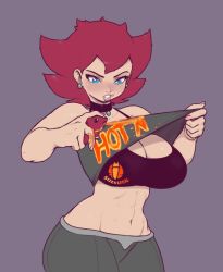 1girl 1girls abs big_breasts blue_eyes bra breasts choker cleavage ear_piercing female female_focus female_only grey_background human human_female light-skinned_female light_skin nails red_hair simple_background sizzulreal spray_paint