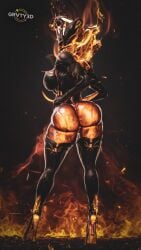 1girls alien_girl alien_humanoid bubble_ass bubble_butt dat_ass ember_(warframe) fire grvty3d heels huge_ass humanoid pose warframe