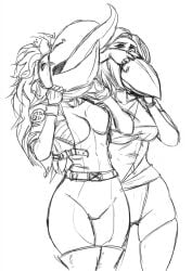 2girls carol_danvers disguise jacket marvel marvel_comics mask mask_pull ms._marvel ms._marvel_(carol_danvers) pulling rogue_(x-men) shawkgirl sketch skinsuit superheroine warwolf_(character) x-men